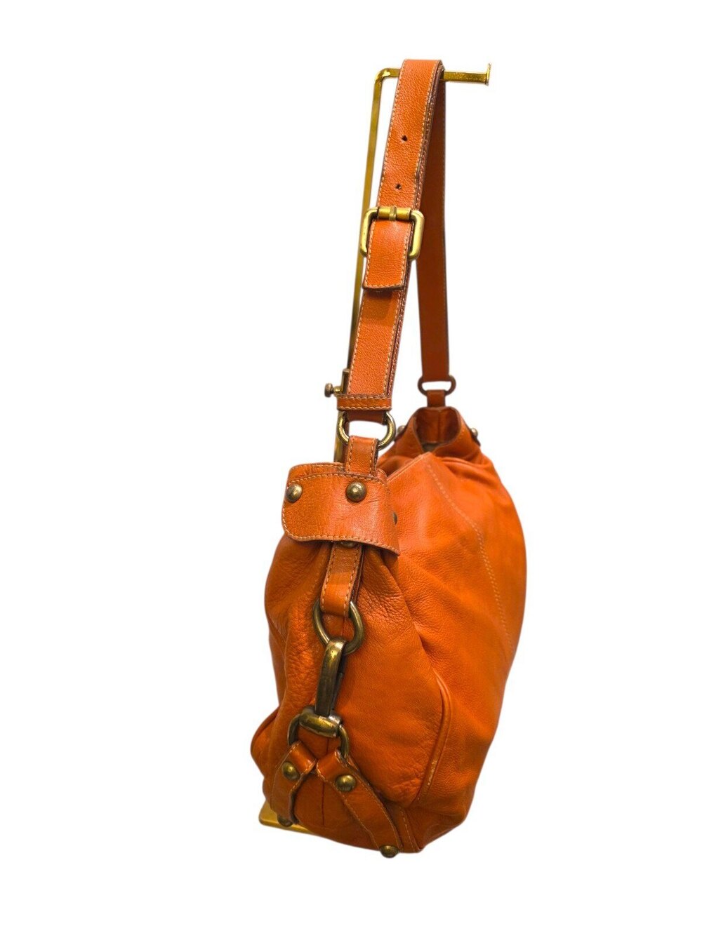 Toscani Made in Italy Genuine Leather Orange Hobo Shoulder Bag Slouchy Purse - Picture 4 of 16